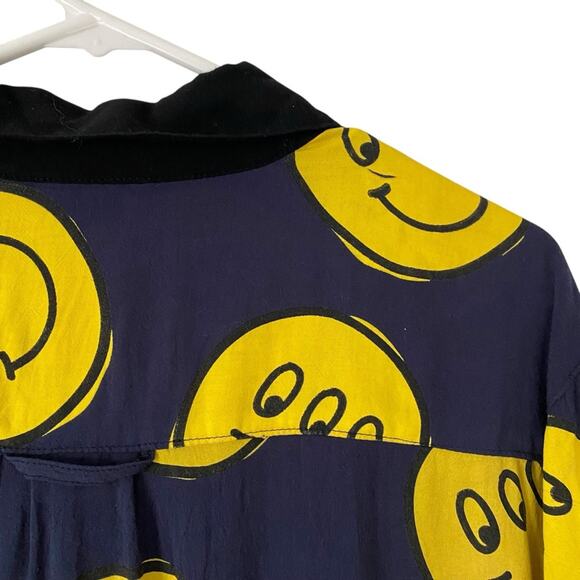 Lazy Oaf London Happy Face Navy Blue Yellow Button Down Shirt One Size o/s - Picture 7 of 9